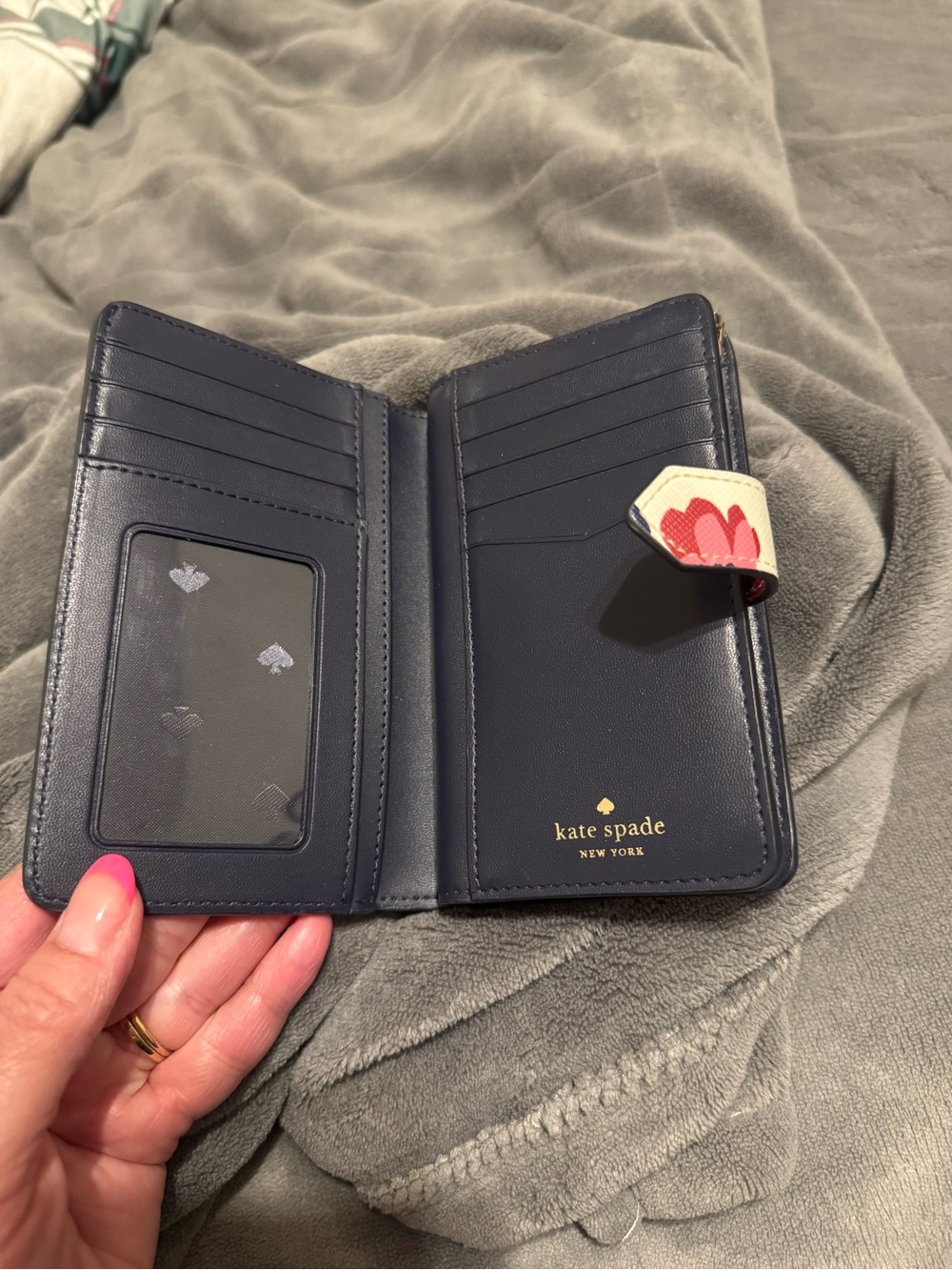 kate spade cream floral zip-around wallet with pink & navy accents - Picture 3 of 5